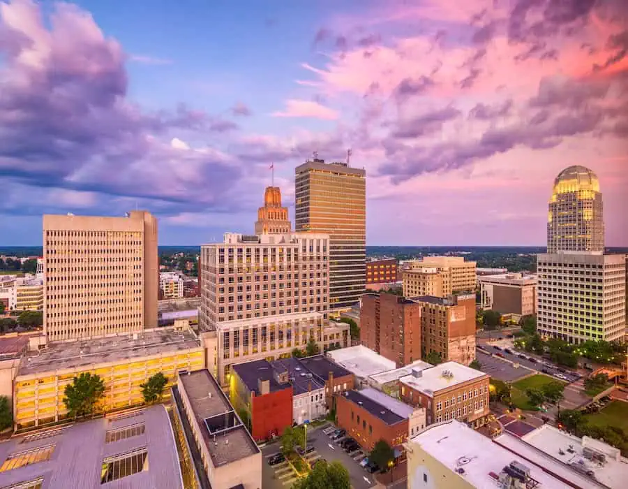 Aerial View of Winston-Salem's sunset, North Carolina, USA