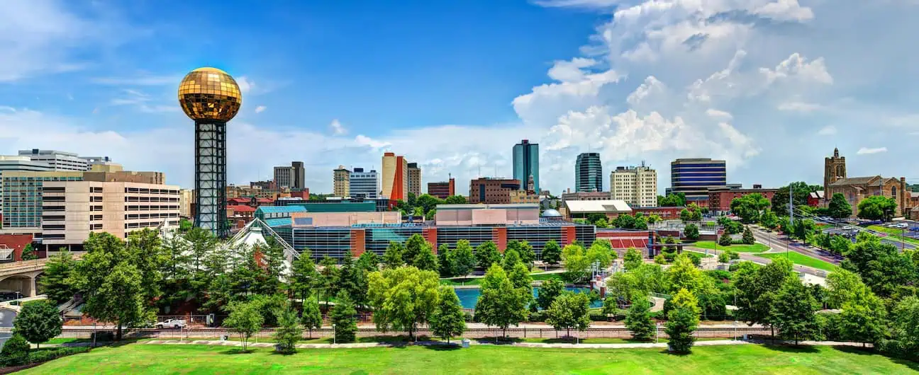 A view of Knoxville, TN's skyline at midday