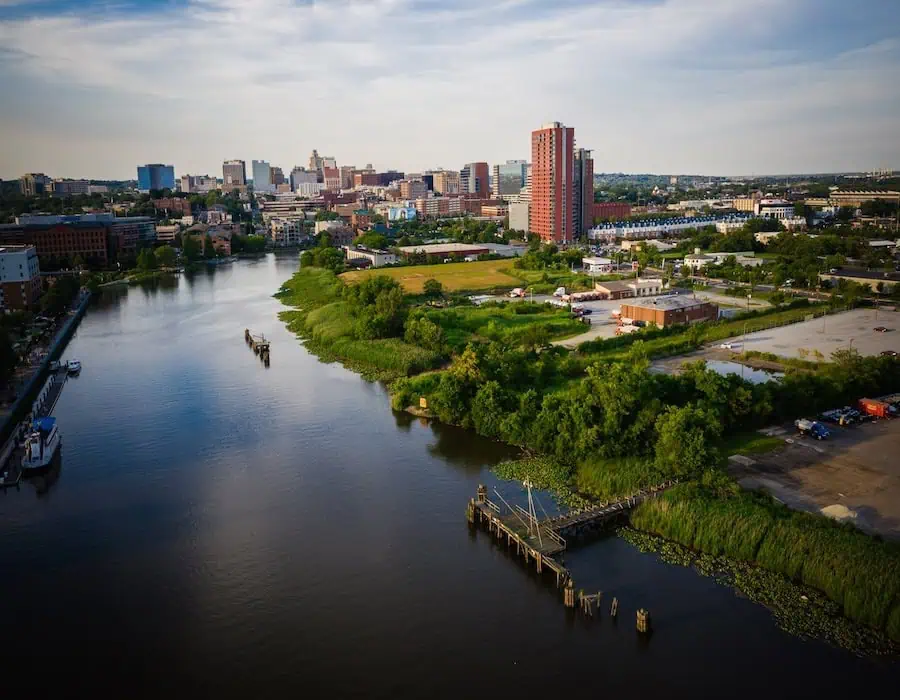 Aerial shot of Wilmington, Delaware.