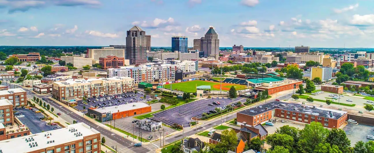 A view of downtown Greensboro, NC's skyline