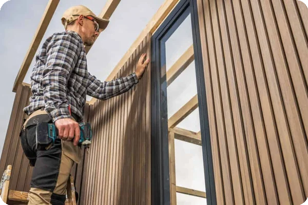 a technician uses a tool to dismantle a window from the wall of a sauna