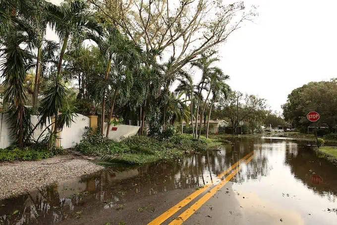 A flooded street in Florida after a rainstorm