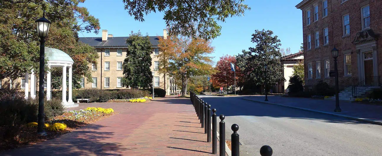 A path cutting through the University of North Carolina in Chapel Hill, NC