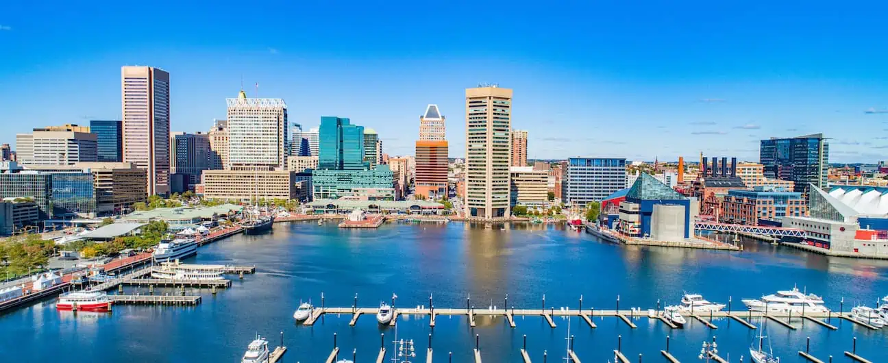 A view of Baltimore, MD's skyline and harbor