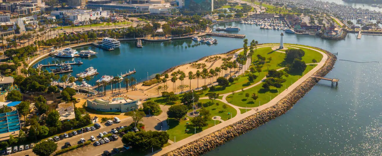 A view of the harbor in downtown Long Beach, CA