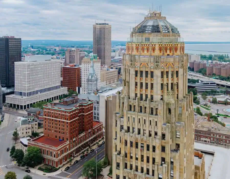 City skyline of downtown Buffalo, New York, United States.