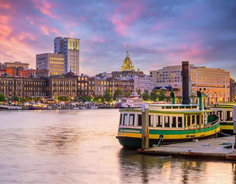 Historic District waterfront of Savannah, Georgia USA.