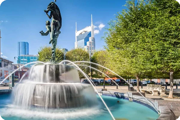 A view of the Nashville Symphony Statue Fountain in the Downtown neighborhood