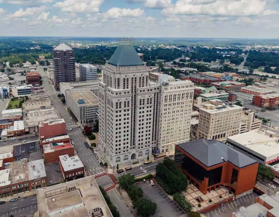 Downtown CBD buildings of Greensboro, North Carolina, United States.