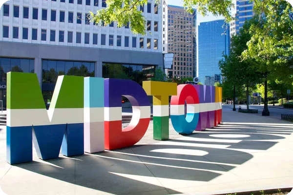 A colorful sign reading