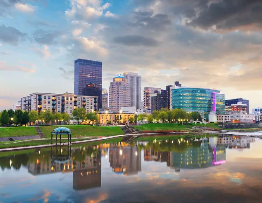 Dayton, Ohio, USA Cityscape on the Miami River.