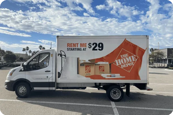 a parked home depot moving truck