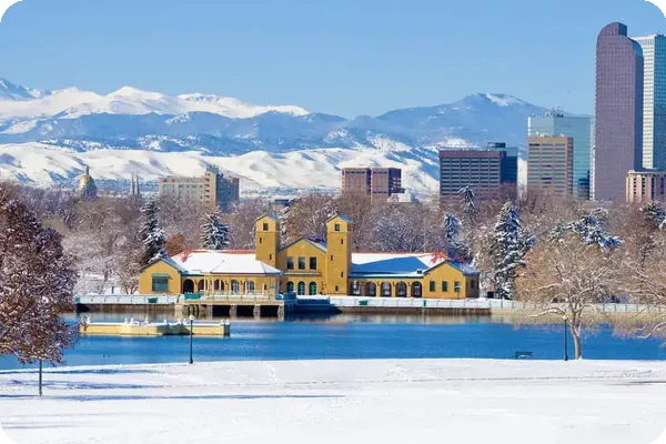 Denver City Park Scenic with City Park Lake on a Winter Day