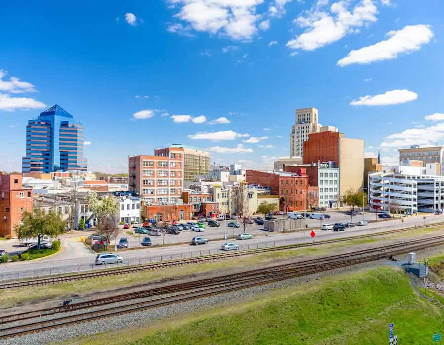 Durham, North Carolina, USA downtown cityscape.