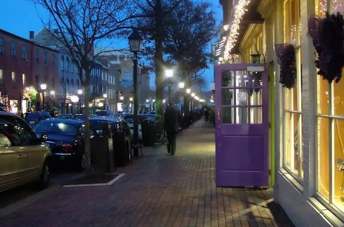 A view of a street packed with parked cars in Alexandria, VA