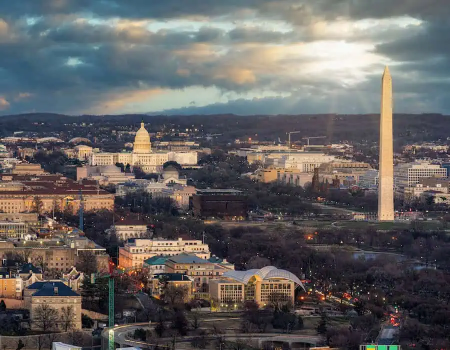 Top view scene of Washington DC down town which can see United states Capitol