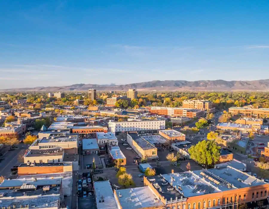 Fort Collins downtown aerial view.