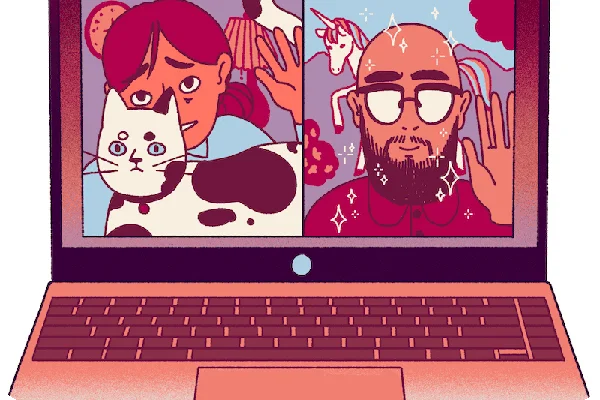 Man and Woman on Laptop Video Call