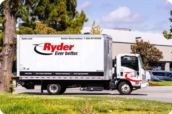 Ryder rental truck parked near a home