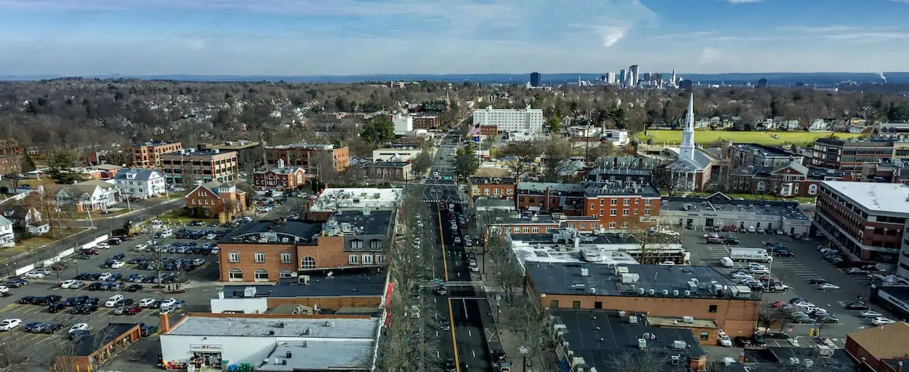 A view of West Hartford, CT in the winter