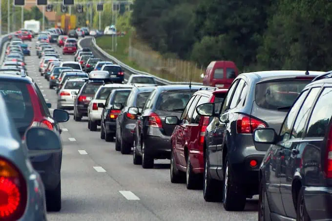 A line of cars stuck in traffic