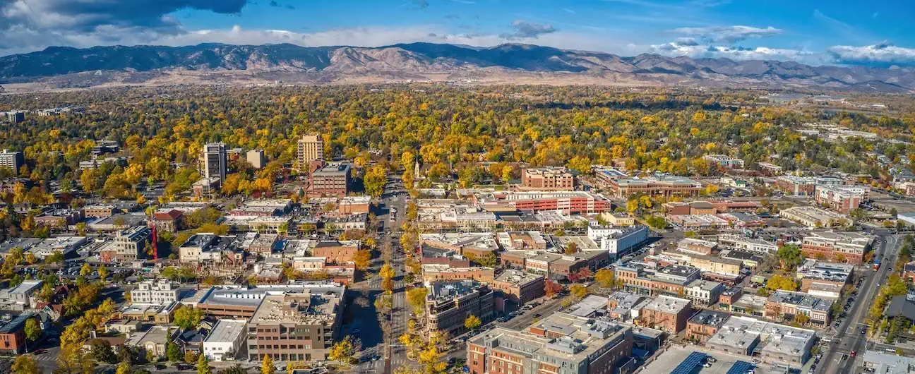 An aerial view of Fort Collins, CO