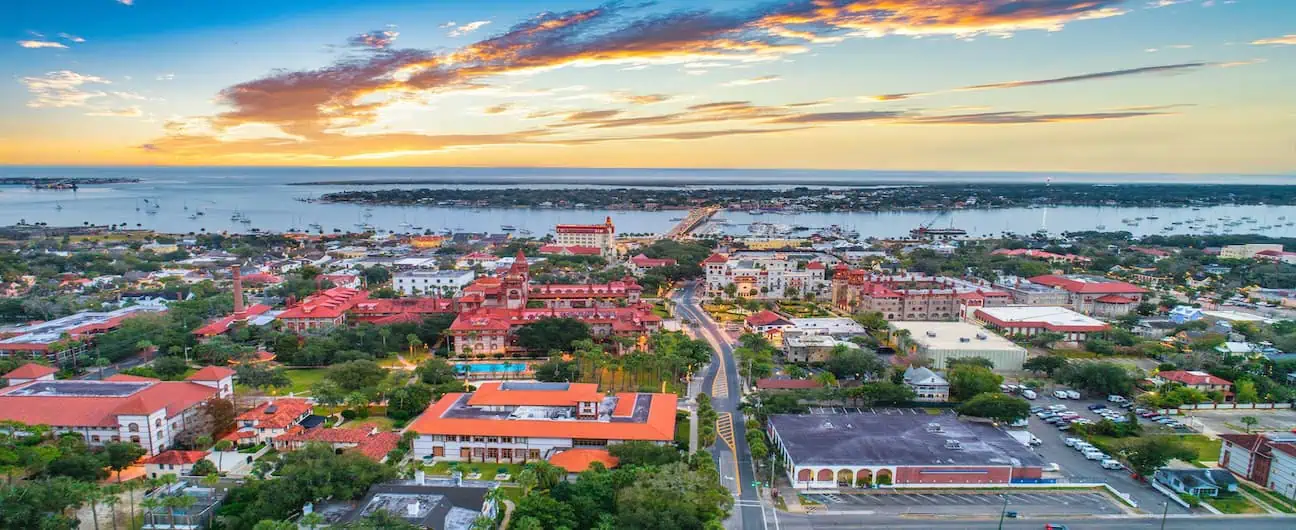 St Augustine, Florida, USA Downtown Drone Skyline Aerial.