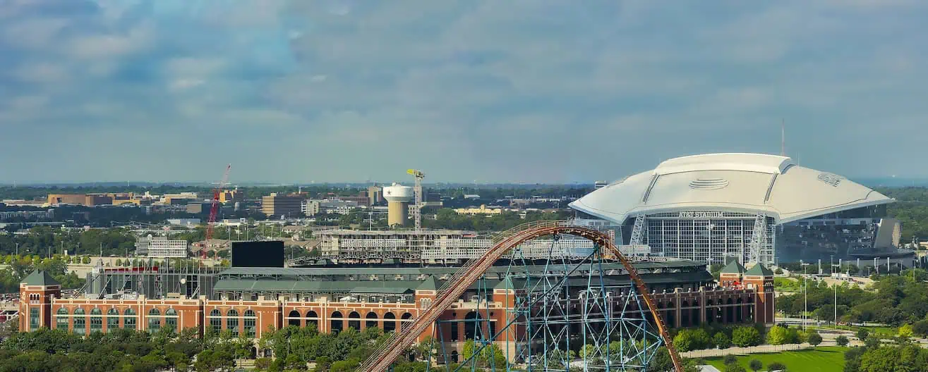 A view of the Arlington, TX skyline