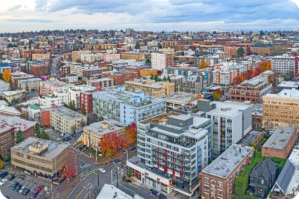An aerial view of the Capitol Hill neighborhood in Seattle