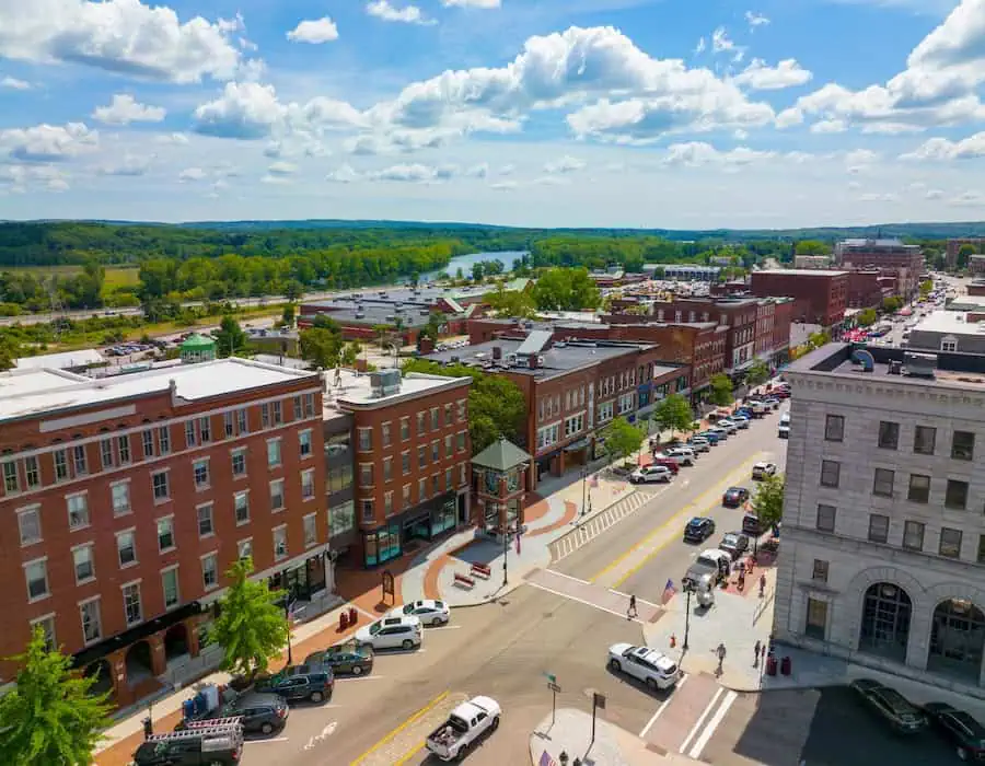 Concord, New Hampshire downtown commercial center aerial view.