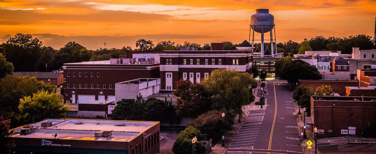 A view of Concord, NC at sunset