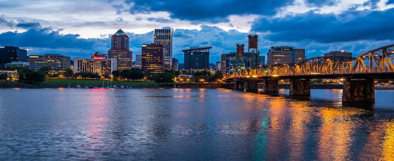 View of Portland Skyline Along Willamette River