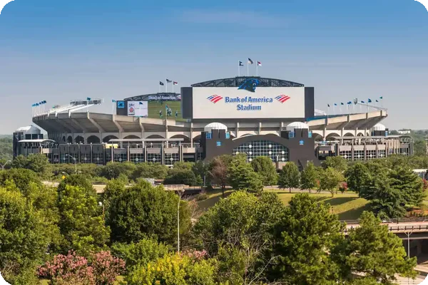 The Bank of America Stadium, the home of the Carolina Panthers, in Charlotte, NC on a clear day