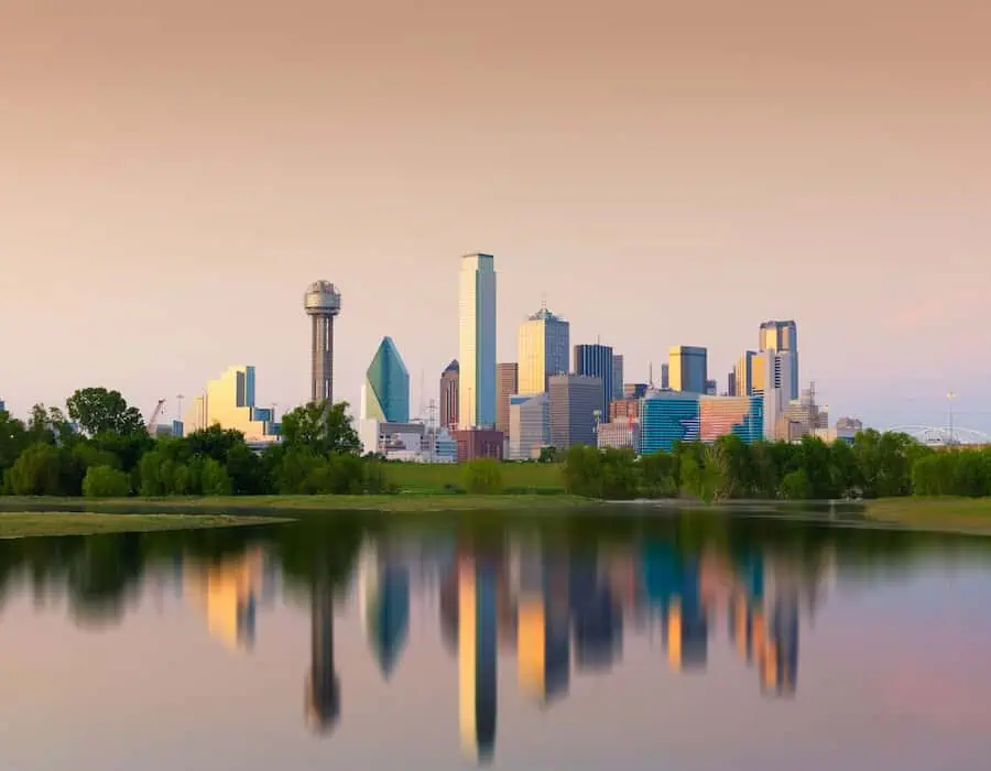 Reflection of Downtown Dallas City, Texas, USA.