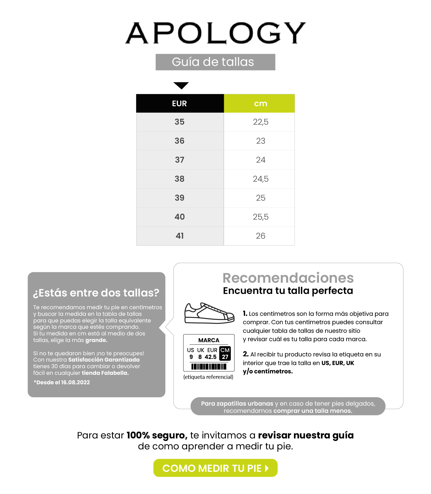 apology tallas calzado