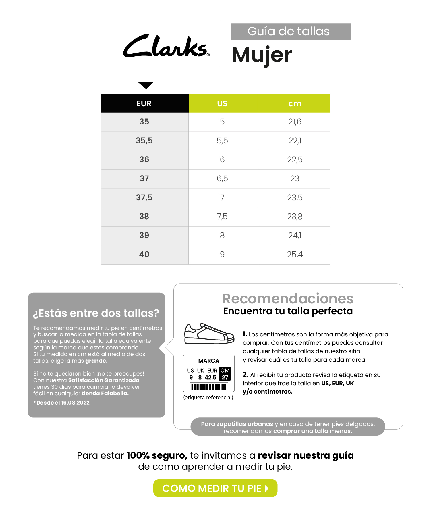 clarks mujer tallas calzado