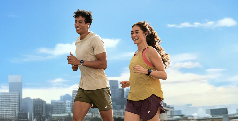 man and women running