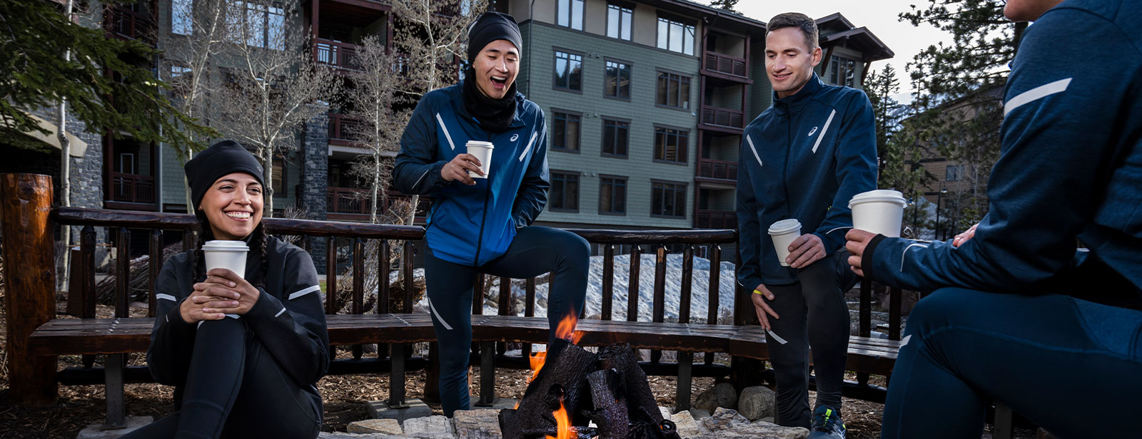 Runners outside by a fire