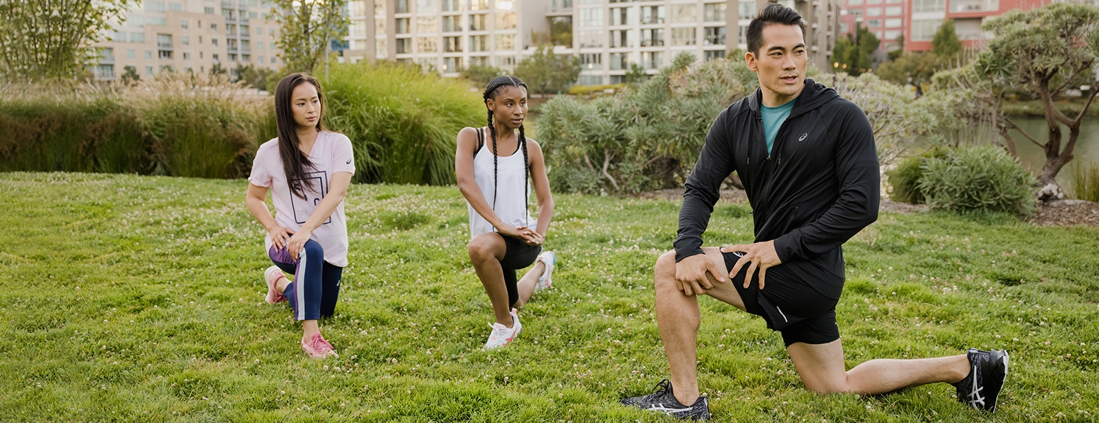 three friends working out