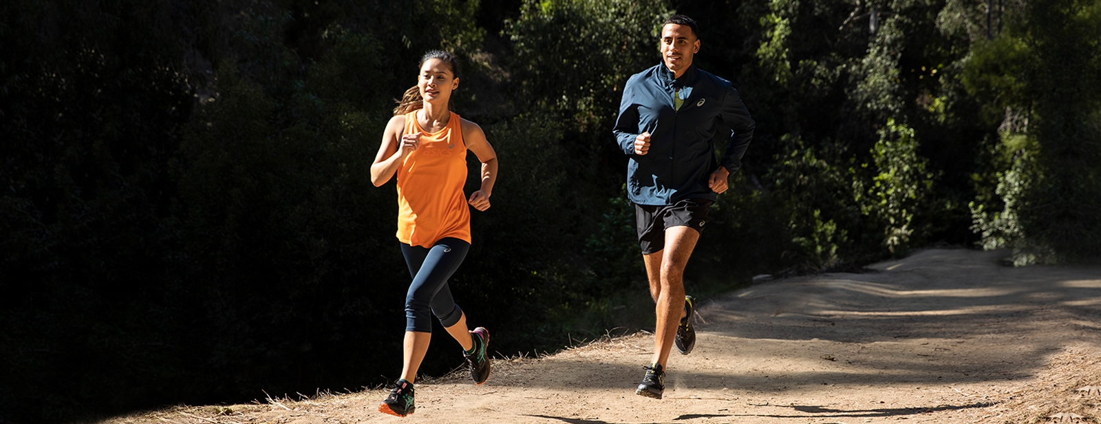 man and woman running