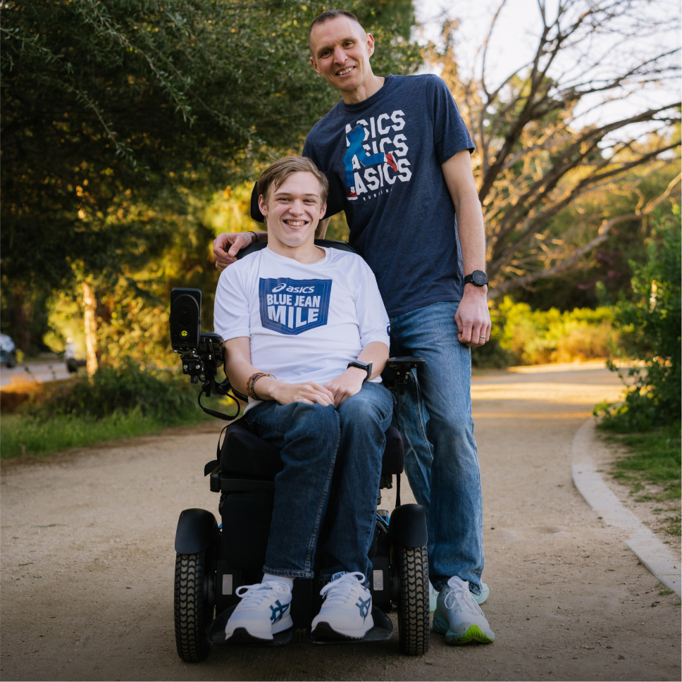 Shop running shoes and show your support with the Blue Jean Mile tee