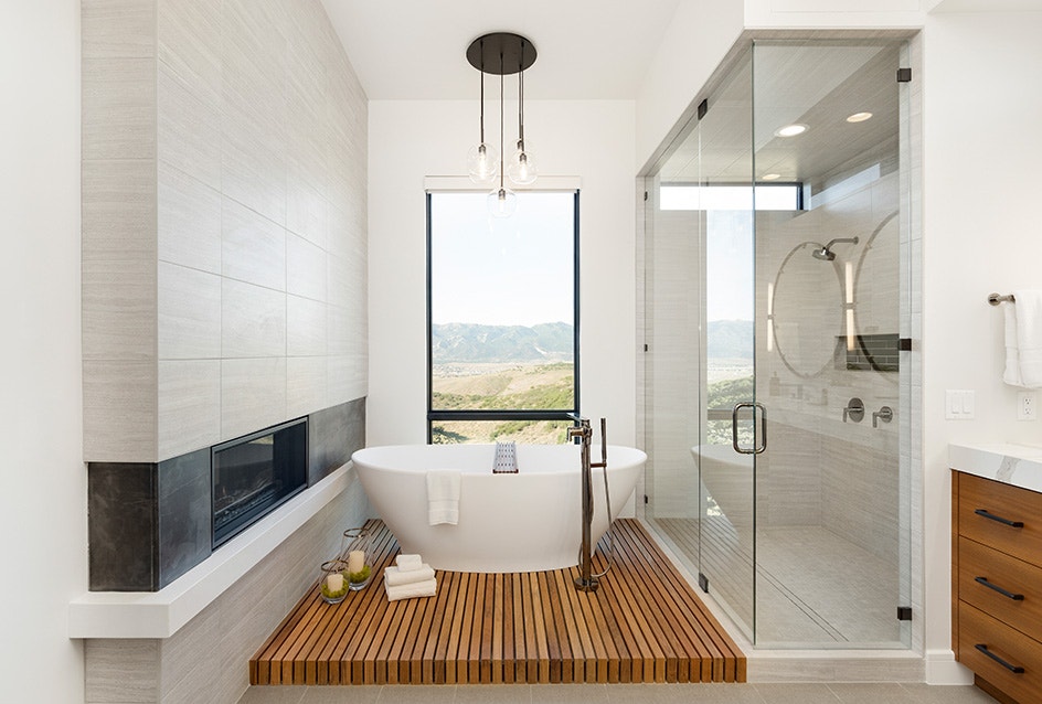 fixed window in a bathroom with a transom below the window