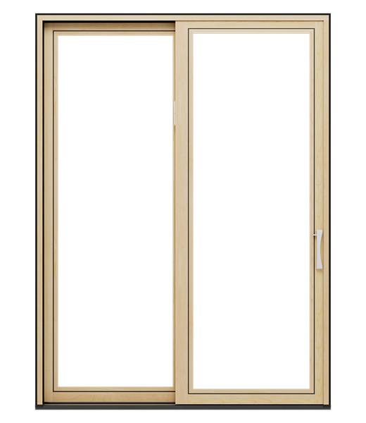 An image of a Natural wood-stained sliding patio door with the background removed.