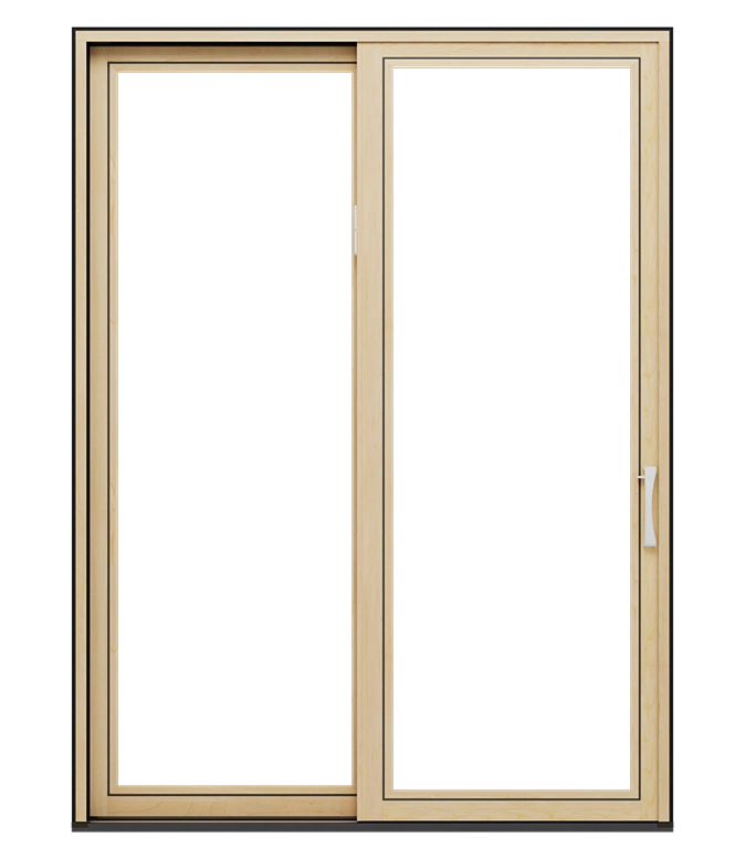 An image of a Natural wood-stained sliding patio door with the background removed.