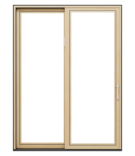 An image of a Natural wood-stained sliding patio door with the background removed.