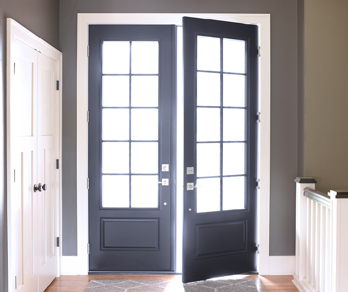 black two-panel fiberglass 3/4 light door 5x2 grilles
