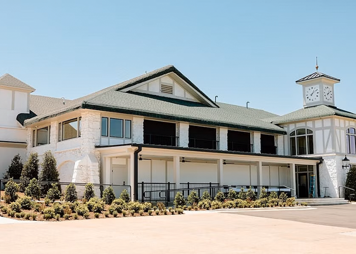 exterior of golf course with new pella windows 