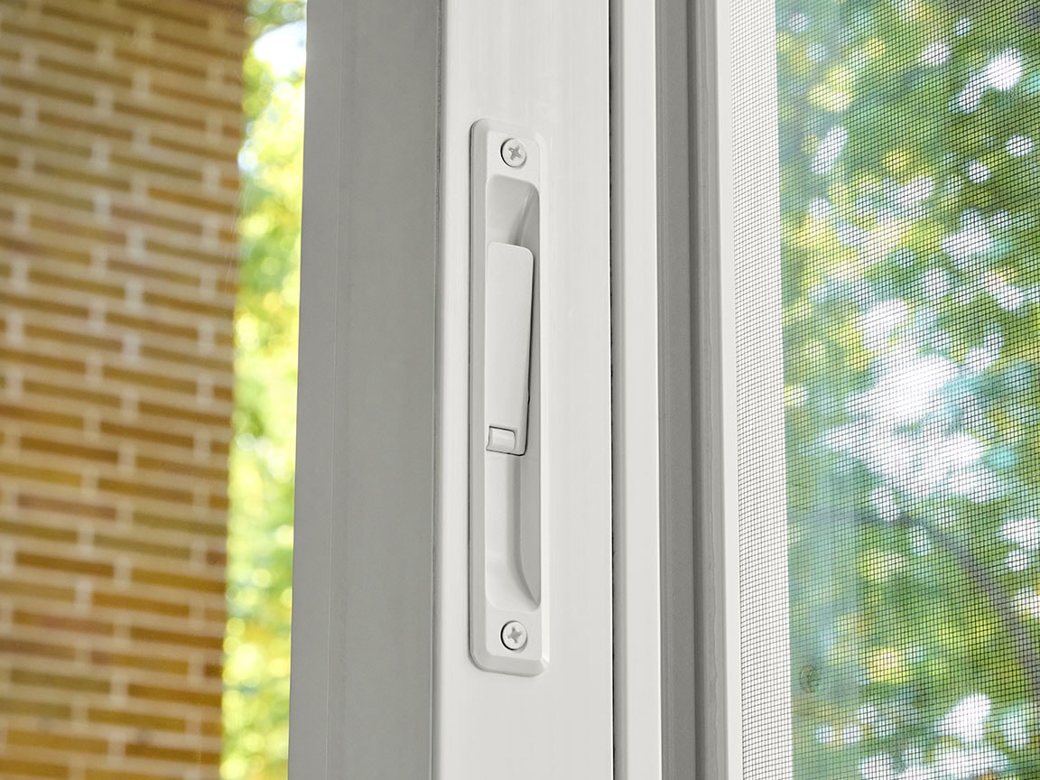 White interior window lock handle with screen.