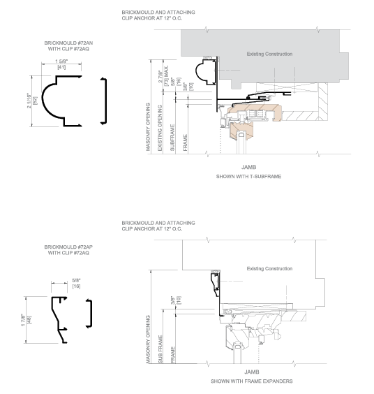 installation technical drawing for aluminum brickmoulds