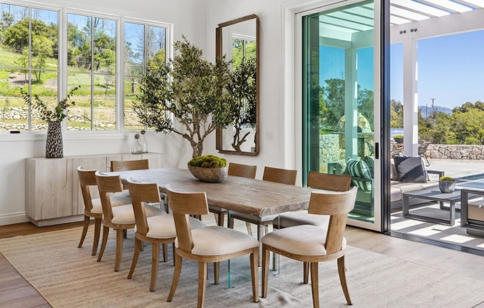Napa Valley farmhouse kitchen with Pella windows and sliding glass patio doors.